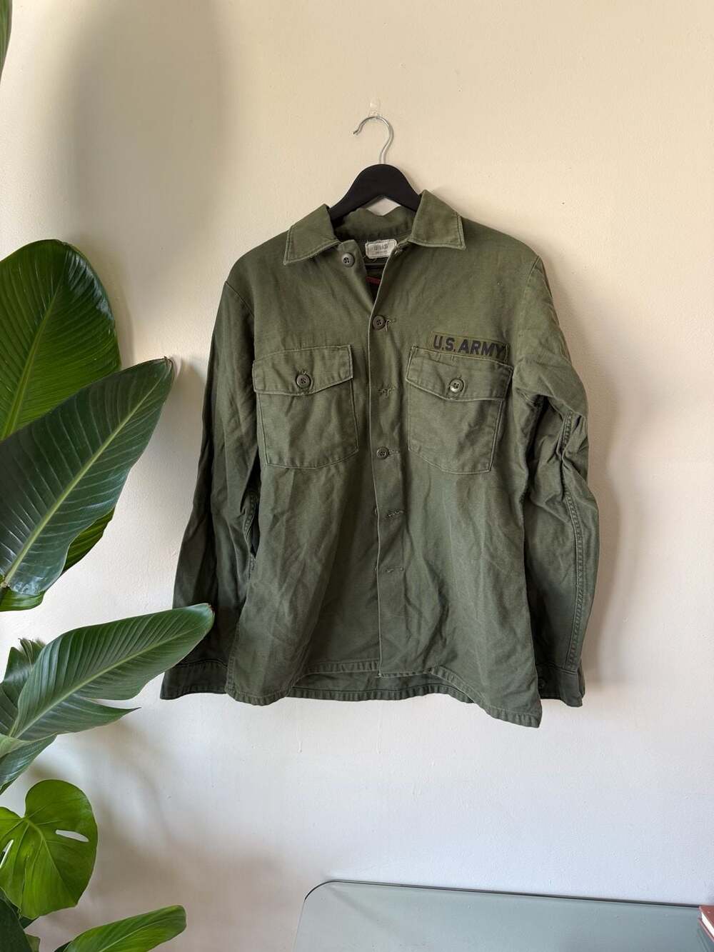 Vintage US Army OG-107 Cotton Sateen Utility Fatigue Shirt Size 15.5 x 35